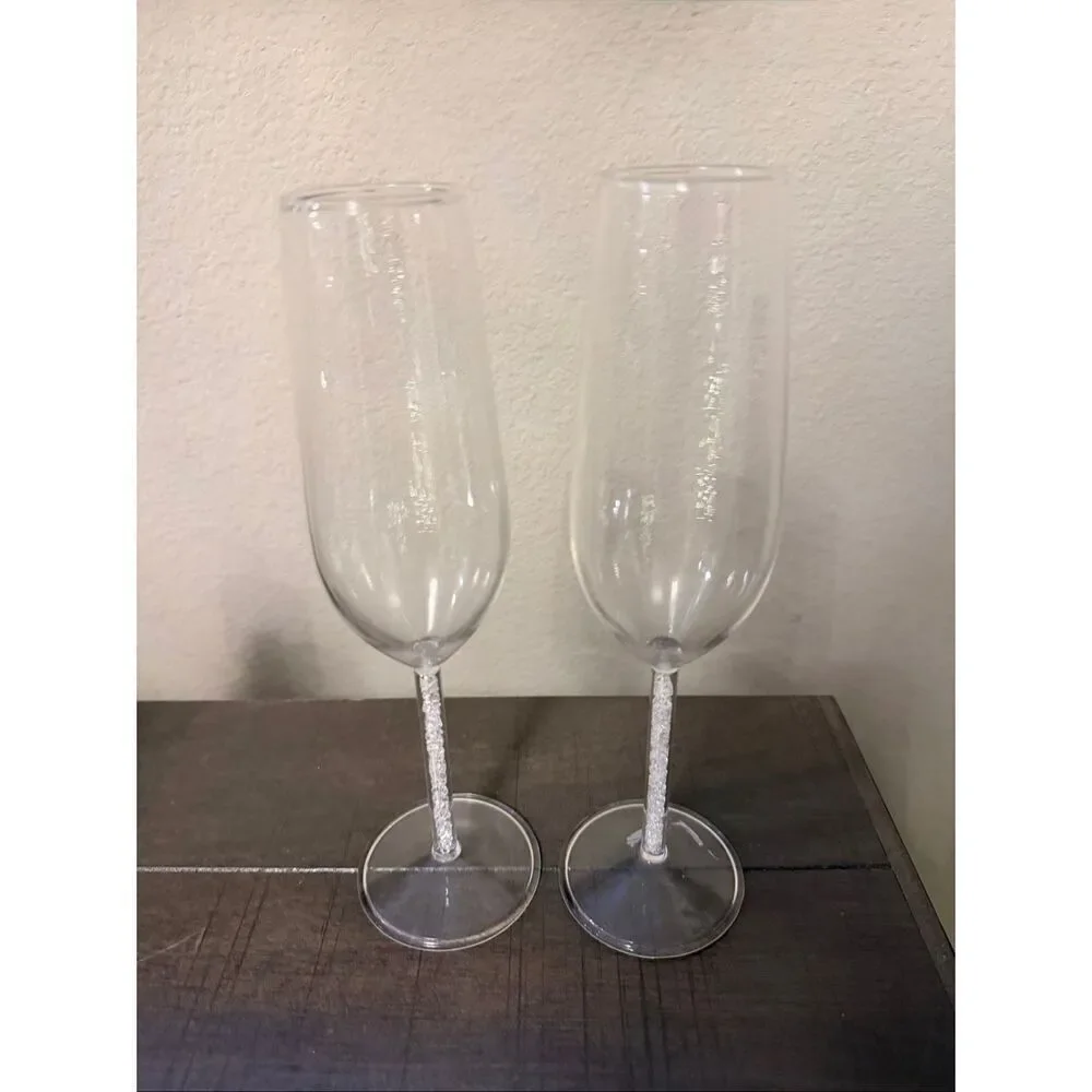 Z Gallerie glass Champagne Flutes Crystal Filled Stem Set of 2